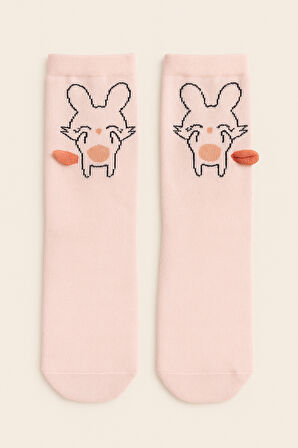 Çocuk Hayvan Desenli Soket Çorap Pembe
