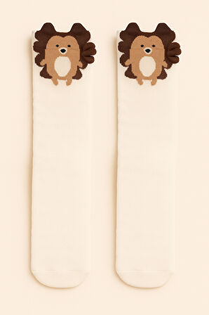 Çocuk Kirpi Desenli Soket Çorap Beyaz