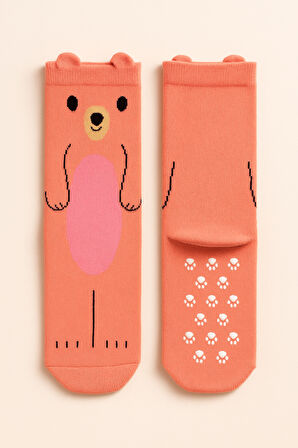Kız Çocuk Ayıcık Desenli Soket Çorap Pembe