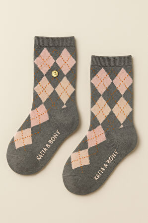 Kız Çocuk Ekoseli Soket Çorap 