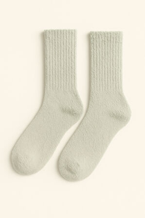Unisex Kalın Tüylü Soket Çorap Açık Yeşil