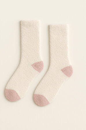 Unisex Kalın Tüylü Soket Çorap Pudra 