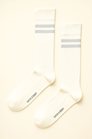 Unisex Çizgi Desenli Ribanalı Soket Çorap