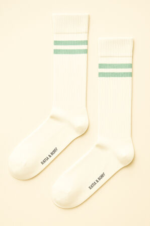 Unisex Çizgi Desenli Ribanalı Soket Çorap