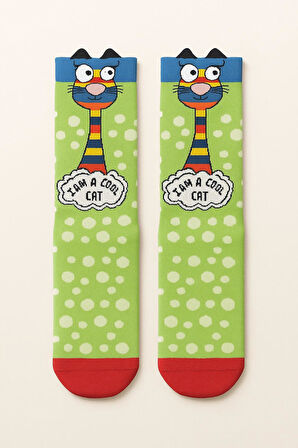 Çocuk Karikatür Figürlü Soket Çorap Yeşil