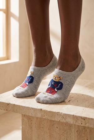 Unisex Teddy Desenli Sneaker Görünmez Çorap Gri