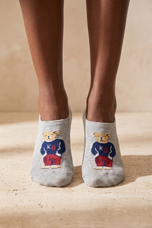 Unisex Teddy Desenli Sneaker Görünmez Çorap Gri