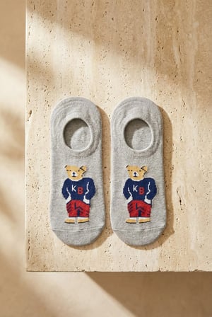 Unisex Teddy Desenli Sneaker Görünmez Çorap Gri
