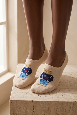 Unisex Teddy Desenli Sneaker Görünmez Çorap Bej
