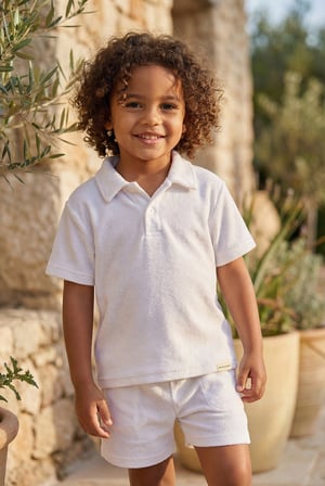 Çocuk Polo Yaka Havlu T-shirt Beyaz