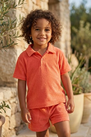Çocuk Polo Yaka Havlu T-shirt Mercan