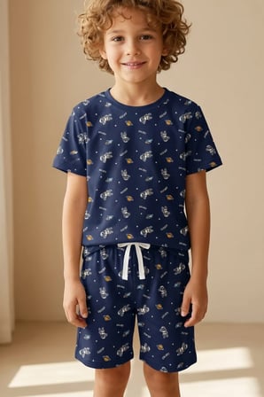 Uzay Desenli Çocuk Şortlu Pijama Takımı