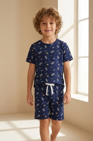 Uzay Desenli Çocuk Şortlu Pijama Takımı