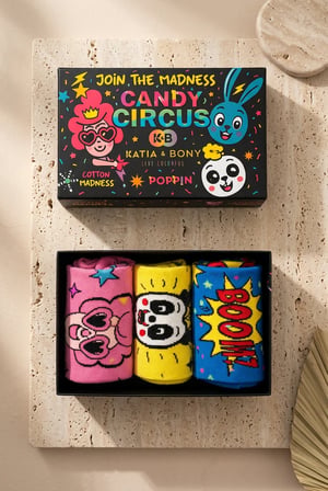 Unisex 3'lü Candy Desenli Kutulu Soket Çorap