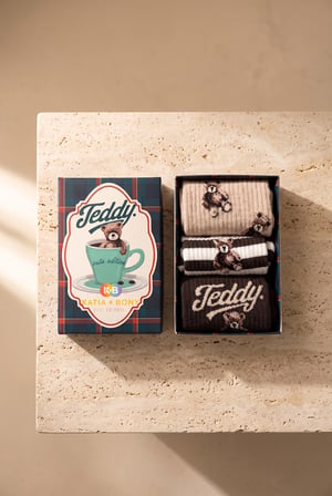 Unisex Teddy Kutulu 3'lü Pamuklu Soket Çorap Çok Renkli