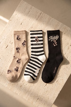 Unisex Teddy Kutulu 3'lü Pamuklu Soket Çorap Çok Renkli