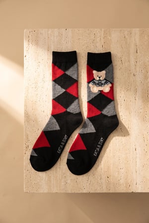 Unisex Ekoseli Teddy Yün Soket Çorap Siyah
