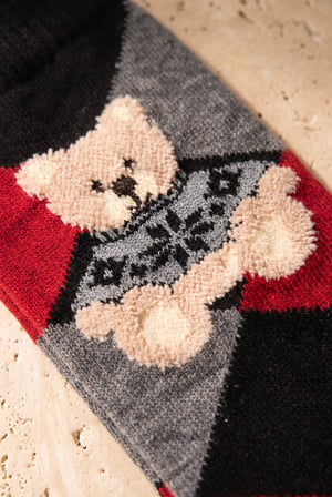 Unisex Ekoseli Teddy Yün Soket Çorap Siyah
