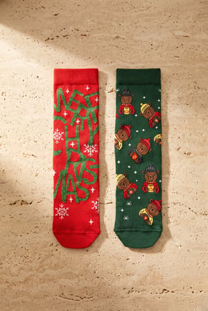 Unisex Christmas Kutulu 2'li Pamuklu Soket Çorap