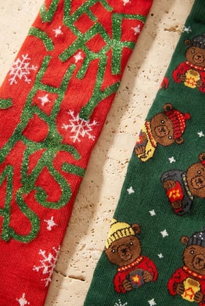 Unisex Christmas Kutulu 2'li Pamuklu Soket Çorap