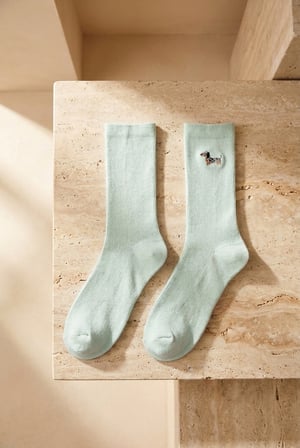 Unisex Köpek Nakışlı Soket Çorap Mavi