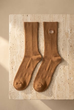 Unisex K&B Nakışlı Soket Çorap Kahverengi