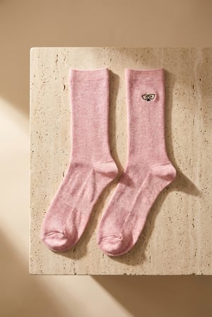 Unisex Köpek Nakışlı Soket Çorap Pembe Melanj