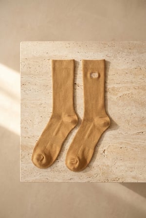 Unisex K&B Nakışlı Soket Çorap Açık Kahve