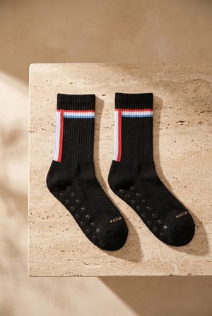 Unisex Renkli Şeritli Siyah Padel Soket Çorap