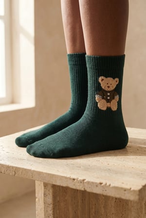 Unisex Teddy Desenli Soket Çorap Koyu Yeşil