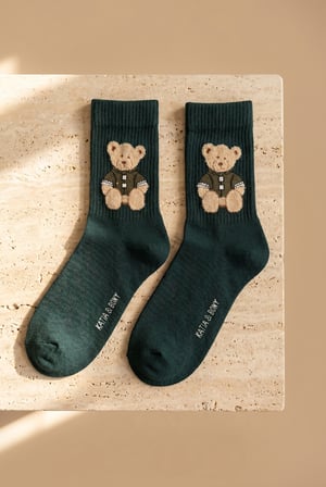 Unisex Teddy Desenli Soket Çorap Koyu Yeşil
