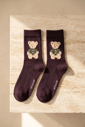 Unisex Teddy Desenli Soket Çorap Mor