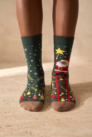 Unisex Noel Baba Desenli Pamuklu Soket Yılbaşı Çorabı