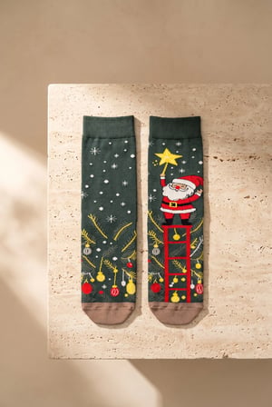 Unisex Noel Baba Desenli Pamuklu Soket Yılbaşı Çorabı