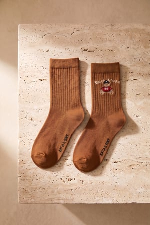 Unisex Bear Athletic Kutulu 3'lü Teddy Desenli Pamuklu Soket Çorap