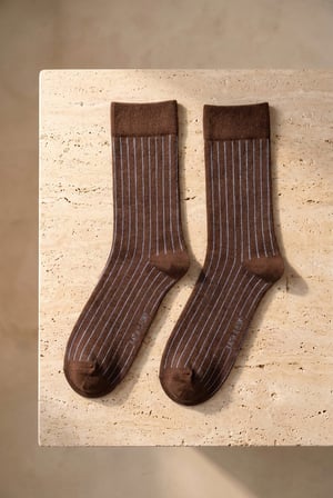 Erkek Şeritli Soket Çorap Kahverengi