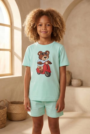 Çocuk Motorlu Teddy Desenli Şortlu Pijama Takımı