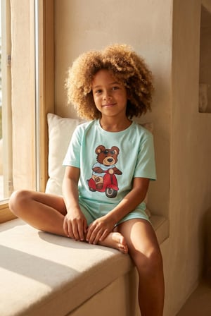 Çocuk Motorlu Teddy Desenli Şortlu Pijama Takımı