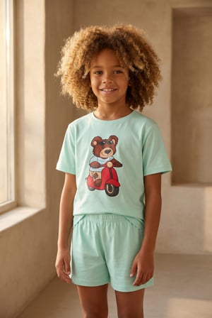 Çocuk Motorlu Teddy Desenli Şortlu Pijama Takımı
