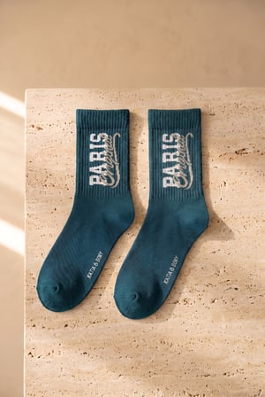 Unisex Paris Desenli Pamuklu Soket Çorap Yeşil