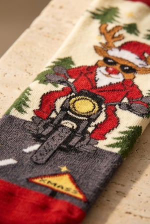 Unisex Biker Deer Yılbaşı Havlu Soket Çorap Gri Mix