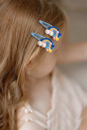 Kız Çocuk Gökkuşağı Pens Toka Mavi