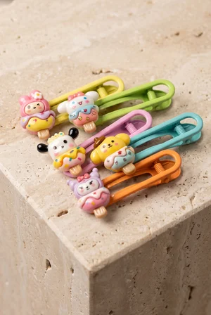 Kız Çocuk Sanrio Figürlü Kutulu Toka Seti Pembe