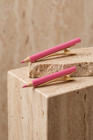 Kız Çocuk Kalem Figürlü 2'li Pens Okul Tokası Pembe