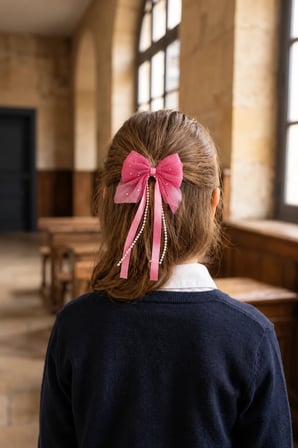 Taşlı Fiyonklu Boncuk Sallantılı Klips Toka Koyu Pembe