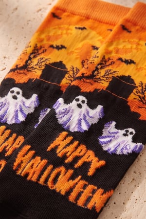 Unisex Happy Halloween Desenli Soket Çorap Turuncu