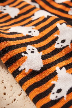 Unisex Halloween Temalı Hayalet Desenli Soket Çorap Turuncu