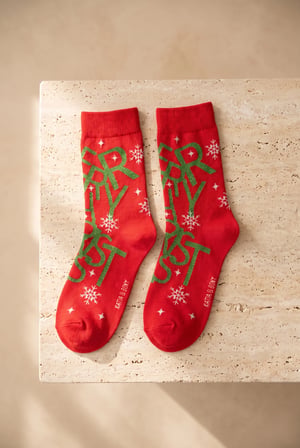 Unisex Noel Baba Kutulu Pamuklu Kırmızı Yılbaşı Soket Çorabı