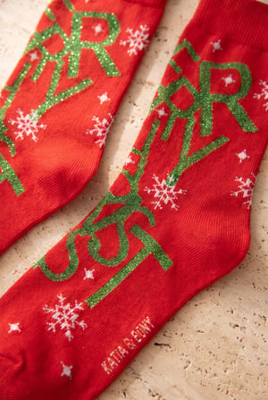 Unisex Noel Baba Kutulu Pamuklu Kırmızı Yılbaşı Soket Çorabı