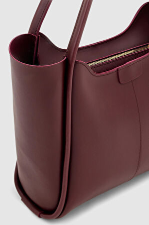 Zovin Fermuarlı Büyük Boy Omuz, Kol ve El Çantası Bordo